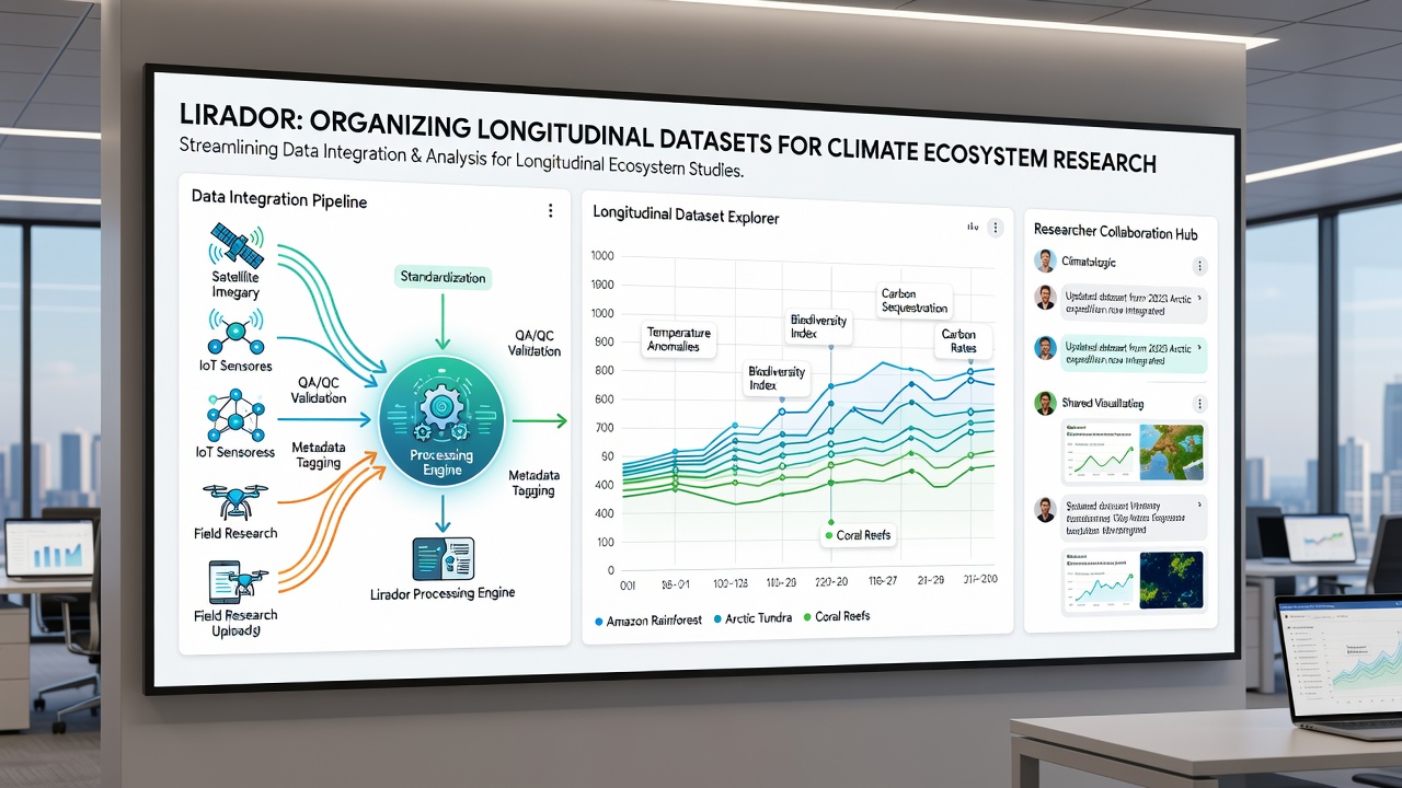 Visualization of multi-decade ecosystem data trends organized through Lirador for climate impact studies